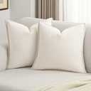 Cream White Chenille Throw Pillow Covers 16x15 Inch Set of 2, Soft Cozy Bound Edge Design Cushion Case, Home Decor for Couch Bed Living Room