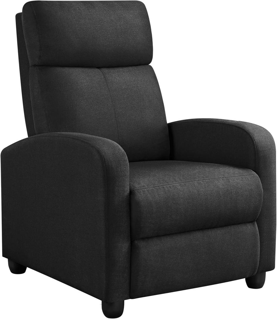 Yaheetech Fabric Recliner Chair Sofa Ergonomic Adjustable Single Sofa with Thicker Seat Cushion Modern Home Theater Seating for Living Room Matte Black, 33.5"D x 26.5"W x 39.2"H