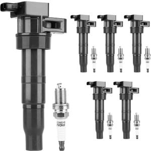 Autoexact Ignition Coil Packs and Iridium Spark Plugs Kit Fit for Hyundai 2006-2010 Sonata 2007-2009 Santa Fe Veracruz Azera, Kia 2006-2014 Sedona Sorento 3.3L 3.8L 3.5L V6, #UF546 6 Sets