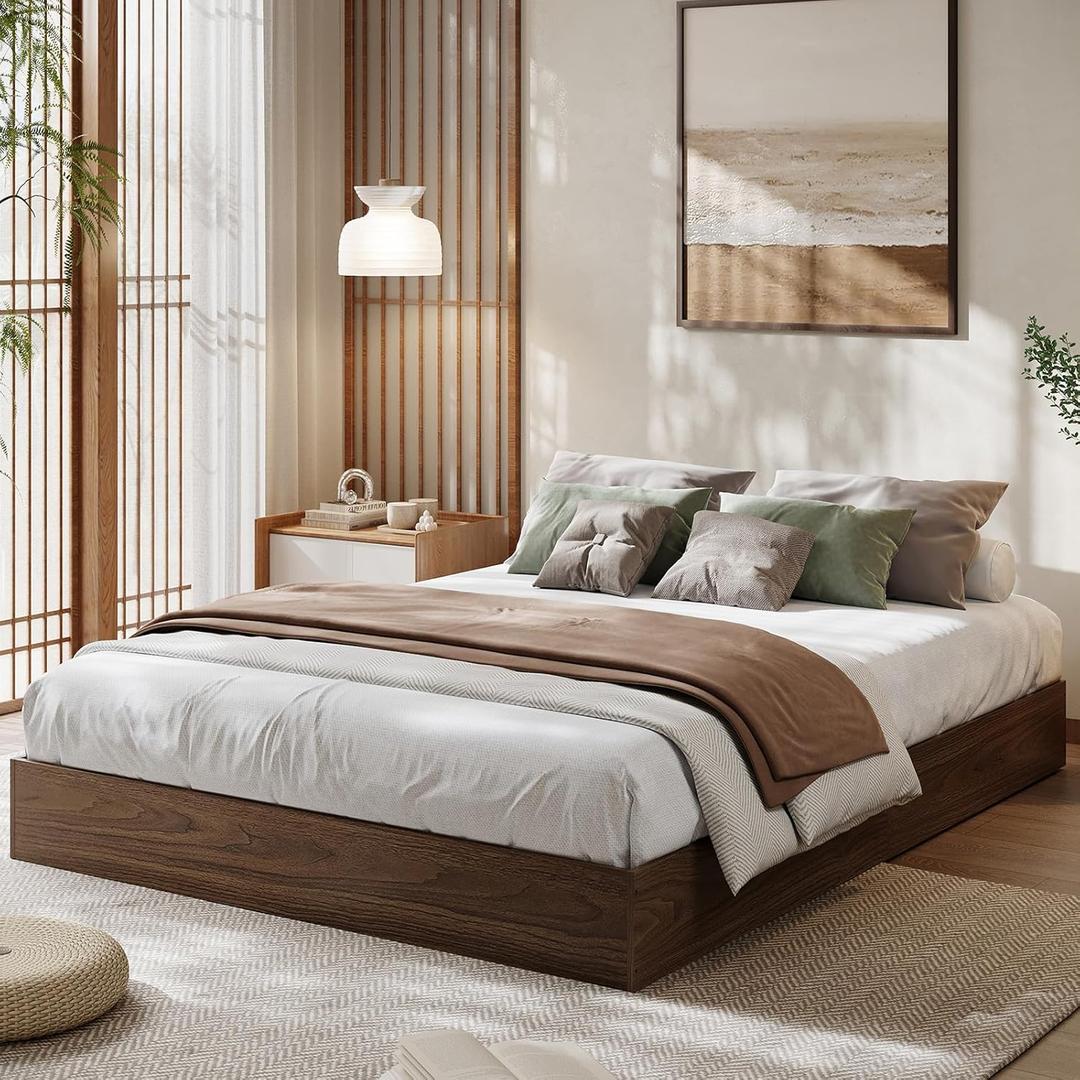 GarveeHome Queen Size Wood Platform Bed Frame,Wooden Bed Frame Without Headboard, Wood Slat Support,No Box Spring Needed, Easy Assembly