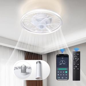 Socket Ceiling Fan Light Bedroom:13 Inch Small Ceiling Fans with Lights and Remote 3 Color Screw in Fan Dimmable LED Ceiling Fan Socket Replacement for Light Bulb Kitchen Living Room(‎Crystal White)