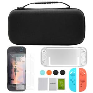 12 in 1 Protection Accessories Kit for Nintendo Switch 2 2025 Model - Carrying Case, Tempered Glass Screen Protector, Crystal Case, Silicone Grip Cover & Thumb Grip Caps | Full Protection Bundle