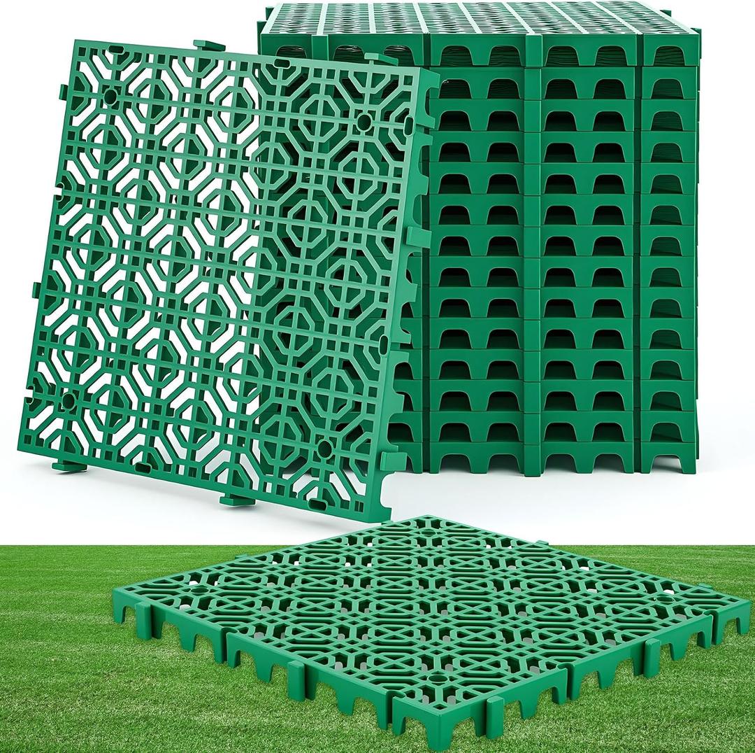 15 Pcs 15.7 x 15.7 in Heavy Duty Ground Protection Mats Drive on Lawn Grid, Heavyweight Drain Interlocking Non-Slip Floor Mat, 6613 lb Load for Gravel Grid Permeable Pavers (Green)
