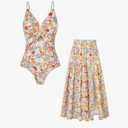 GRACE KARIN Women's One Piece Swimsuits With Cover Up Skirt Tummy Control V Neck Bathing Suits(M)