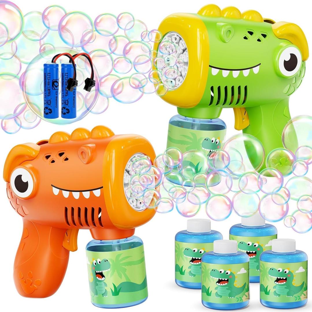 Boys Toys for 3-8 Year Old: 2 Pack Bubble Gun Machine Rechargeable, Kids Toys Birthday Gifts for 3 4 5 6 7 8 Years Old Boy Girls Toddlers Ages 3-5 Valentines Easter Outdoor (2pcs-light Green+orange)