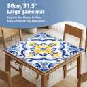 Blue Chinoiserie Flower Mahjong Mat 31.5 x 31.5 Inch, Vintage Blue and Yellow Azulejo Non-Slip Noise Reduction Mahjong Table Mat for American Mah Jong Poker Card Board Games Dominoes, 31.5 x 31.5 x 0.1 inches