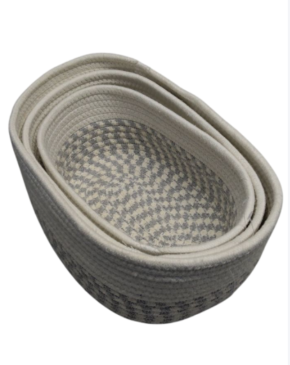 8x13, 8x12, 8x12in Fabric Baskets, White/Gray, 3 Pcs
