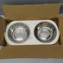 Elevated Cat Bowl, Raised Cat Food and Water Bowl Set for Indoor Cats, Splash Proof with 2 Stainless Steel Pet Food Bowls for Cats and Puppies, Whisker Fatigue and Dishwasher Safe - White