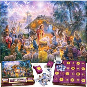 The Original Jigsaw Puzzle Advent Calendar 2025 – Nativity Scene, 24 Boxes 1008 Pieces, Xmas Holiday Countdown Gift, Fun for Kids, Adults, Family, Official Abraham Hunter Artwork