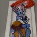 PA0019 Rabbit Stained Glass Window Panel Tiffany Style Hangings W 5.5" x H 12" Handcrafted Bunny Art Decoration for Home Office (Bunny) (Bunny and Egg)
