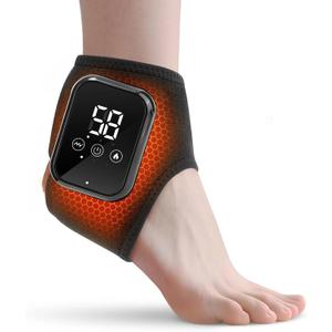 Cordless Ankle Massager with Heat,Electric Heating Pad for Ankle Pain Relief &Circulation,Rechargeable Heated Foot Brace Wrap, 3 Vibration and Heating Modes, Auto Shut Off, Black 