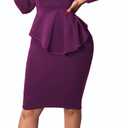 Women's Peplum Bodycon Long Sleeve Wear to Work Dresses Bow Party Club Ruffle Formal Cocktail Pencil Dress (Purple, XL)