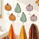 6PCS Vintage Thanksgiving Pumpkin Wall Hooks Gift Fall Rustic Wooden Wall Mounted Key Hanger Holder Autumn Harvest Rustproof Towel Hooks for Bathroom Entryway Farmhouse Thanksgiving Decorations