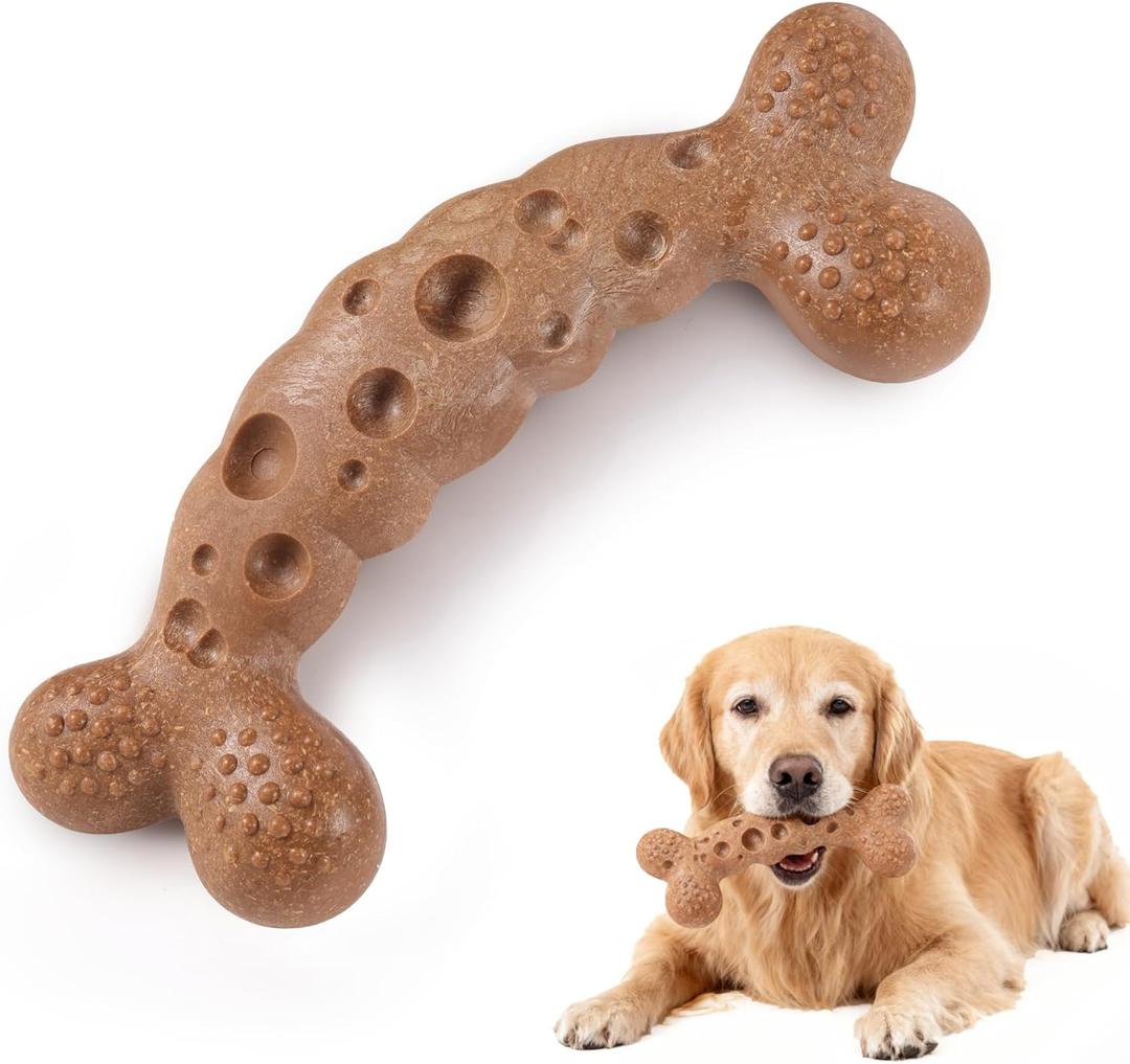 Dog Chew Toy for Aggressive Chewers Bacon Flavored Indestructible Dog Bone Toys for Medium/Large Breed to Keep Them Busy (20-70Lbs)
