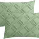 JELLYMONI Pillowcases King Size Light Green 2 Pack Boho Plaid Bed Pillow Covers 20x36in Polyester Envelope Pillow Shams Tufted Bohemian Textured (Pillows are not Included)
