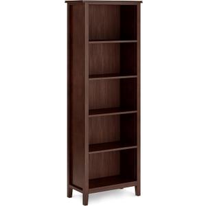 SIMPLIHOME Artisan Bookcase - 72 inch Tall 5-Shelf Solid Wood Bookshelf in Russet Brown, Contemporary Storage for Living Room, Study Room or Office with Adjustable Shelves and Decorative Side Panels