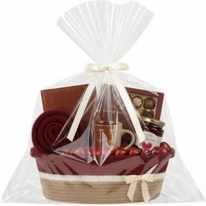 Colingmill Woven Gift Basket Empty with Ribbons Bow Tie Bag, Mother's Day Graduation Decorative Woven Gift Basket, Rope Storage Box with Handles Home Decor(14 x 10 x 5.5 Inch,Brick Red Khaki)