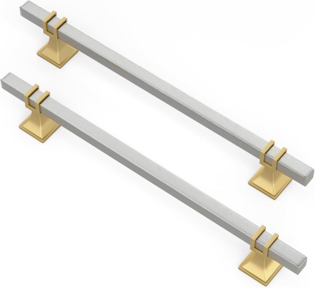 10 Pack 7-1/2 Inch Modern Silver & Gold Cabinet Pulls, Stainless Steel & Zinc Alloy, Anti-Corrosion, Kitchen Cabinet Hardware (Brushed Nickel & Matte Gold)