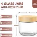 DRKIO 10 Oz Overnight Oats Containers with Bamboo Lids - 4 Pack Glass Storage Jars with Airtight Lids Wide Mouth Mason Food Jars Great for Meal Prep Salad Chia Pudding Snacks Yogurt Sugar Spice