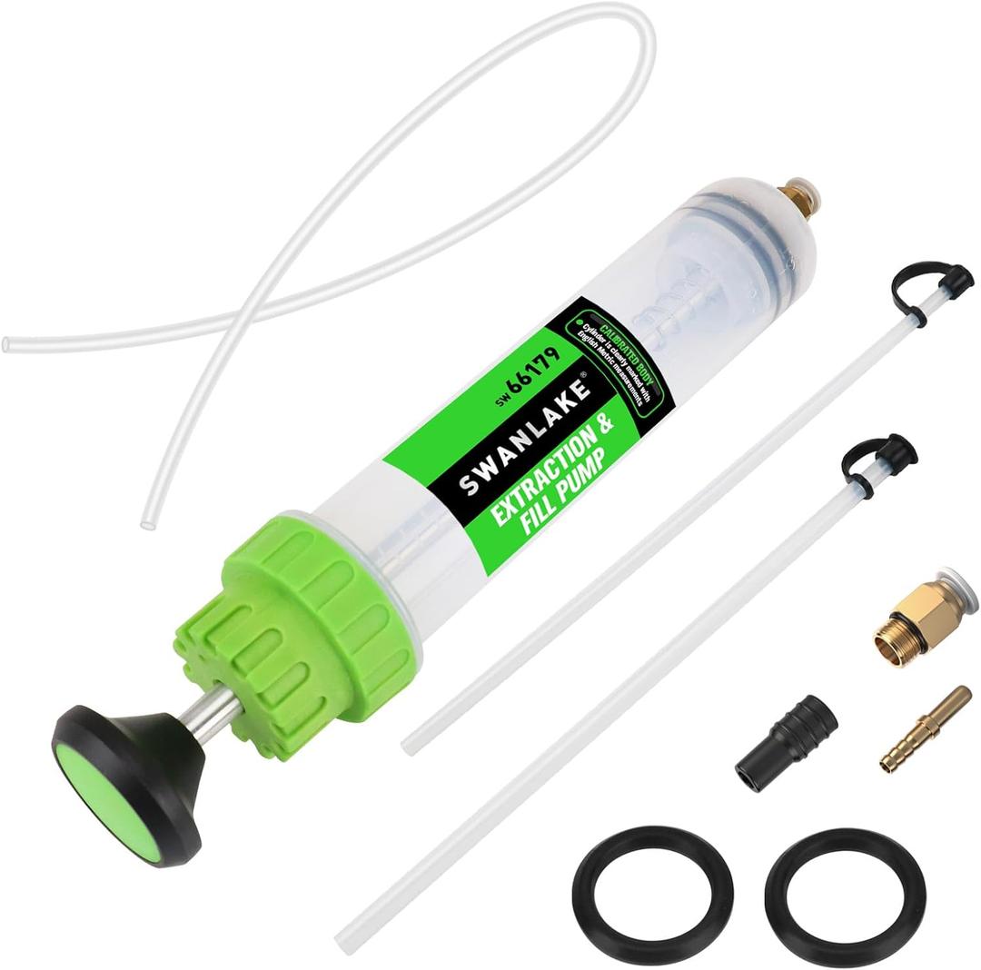 SWANLAKE 200cc Fluid Extractor & Fill Pump, Automotive Fluid Pump Extractor, Oil Change Pumps with 23'' Long Hose, 2PCS 12'' Extension Tubes, Suction Pumps for Lawn Mowers Cars