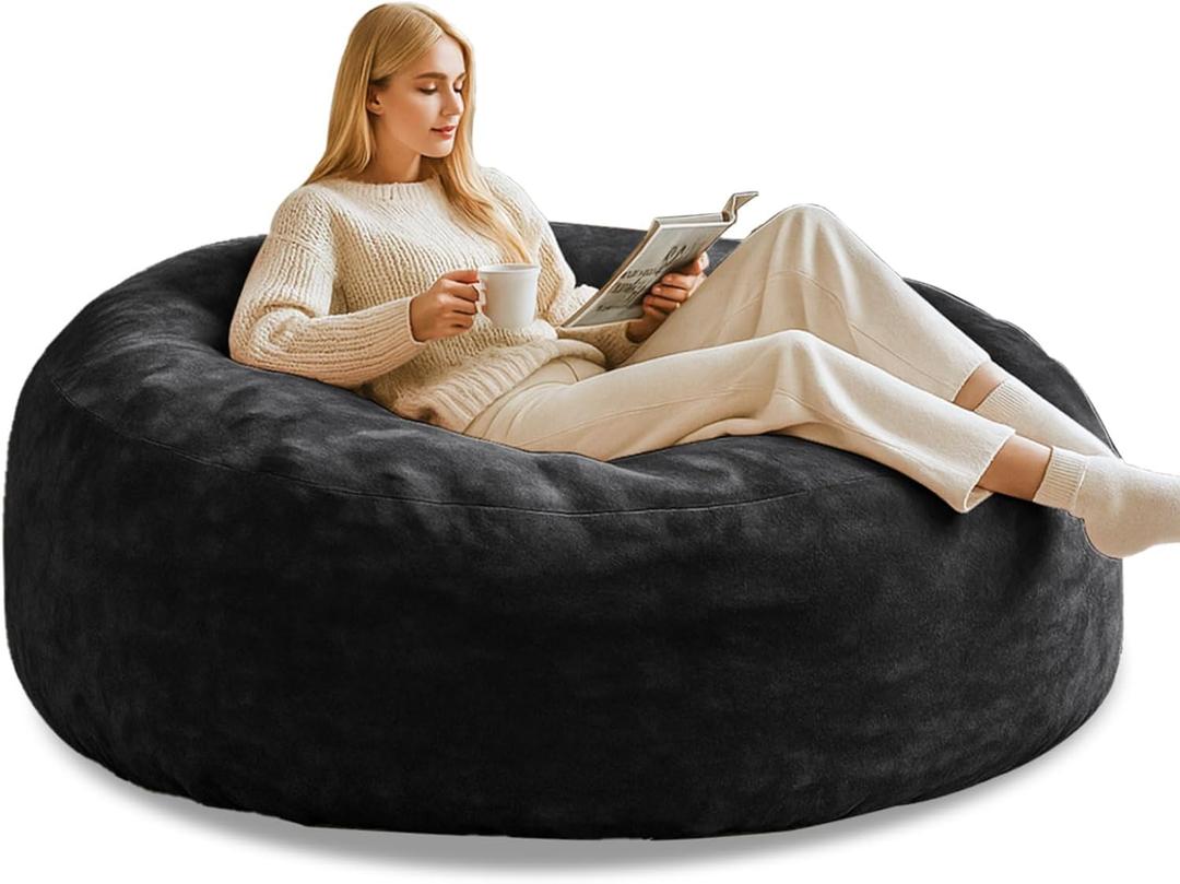 6FT,Oversized Bean Bag Chairs for Adults, Giant beanbag with Filler Included Fluffy Memory Foam, Soft and Comfy Corduroy Fabric, Gaming Chairs Suitable for Living Room and Bedroom (Black, 6 Foot)