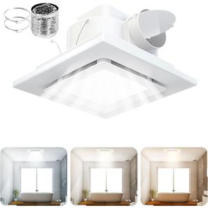 Exhaust Fan with Light, 12 inches Square Ceiling Mount Quiet Exhaust Fan with 12W 4000/5000/6000K Adjustable LED Light Combo, 1.0 Sones Low Quiet Ventilation Vents 110-220V for Office Hotel Home Bath