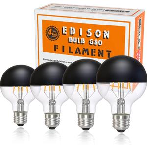 Half Chrome Light Bulb, Dimmable 6W (Equivalent 60 Watt) LED Edison Bulbs,G25/G80 Half Black Dipped, Globe Shape 2700K Warm White, Decorative Light Bulb CRI 90+ E26 Base Pack of 4 (Black)