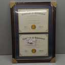 ELSKER&HOME Double Certificate Frame-Cherry Wood Color Golden Rim- 2.0 mm Panels-Made for Document&diploma For TWO 8.5x11 Inch with Mat and 14x20 Inch without Mat(Double Mat,Navy with Golden Rim)