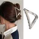 Triangle Hair Claw Clip Hollow Triangle Hair Clips Medium Metal Hair Claw for Women Girls Non-Slip Strong Grab Clips Shark Barrette Hair Clamps Hair Accessories for Thick Hair(Silver)