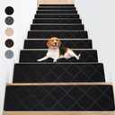 Non Slip Stair Carpet Treads for Wood Steps 8" X 30" (15 Pack), Indoor Stair Mats Covers with Adhesive, Anti-Slip Stair Runner Rug for Kids Elders and Dogs (Black Diamond)