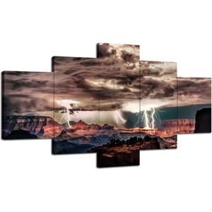 Grand Canyon Lightning Painting Wall Art Sedona Canvas Print Storm Dark Clouds Scenery Wall Decor Arizona National Park Picture Cliff Poster Frame Office Home Bedroom Ready to Hang(60''Wx32''H) (60Lx 32W-006)