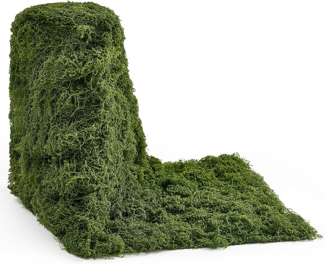 Artificial Moss Mat 11.8" x 8.85ft, Faux Moss Roll Runner Sheet for Crafts & Wedding Decor, Reusable Green Nylon Fake Moss Roll for Garden Theme Party, Fireplace & Table Display