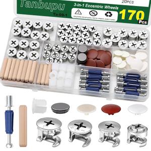 170PCS Cam Locks for Furniture,3-in-1 Eccentric Hardware Wheels, Cam Lock Nuts and Cam Screws, Furniture Cam Lock Fasteners for Drawer Dresser Cabinet