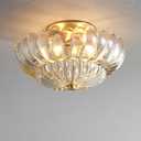 Vintage Glass Flush Mount Ceiling Light, Petal Shape Ceiling Light Fixtures, Elegant Small Flush Chandelier for Hallway Entrance Kitchen Clear Finish, 5.9"Hx11.8"Wx11.8"D