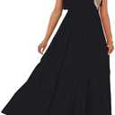 CURBODO Women's Summer Maxi Dress Boho Spaghetti Straps Casual Long A-line Smocked Beach Dress Square Neck Flowy Sun Dress,M