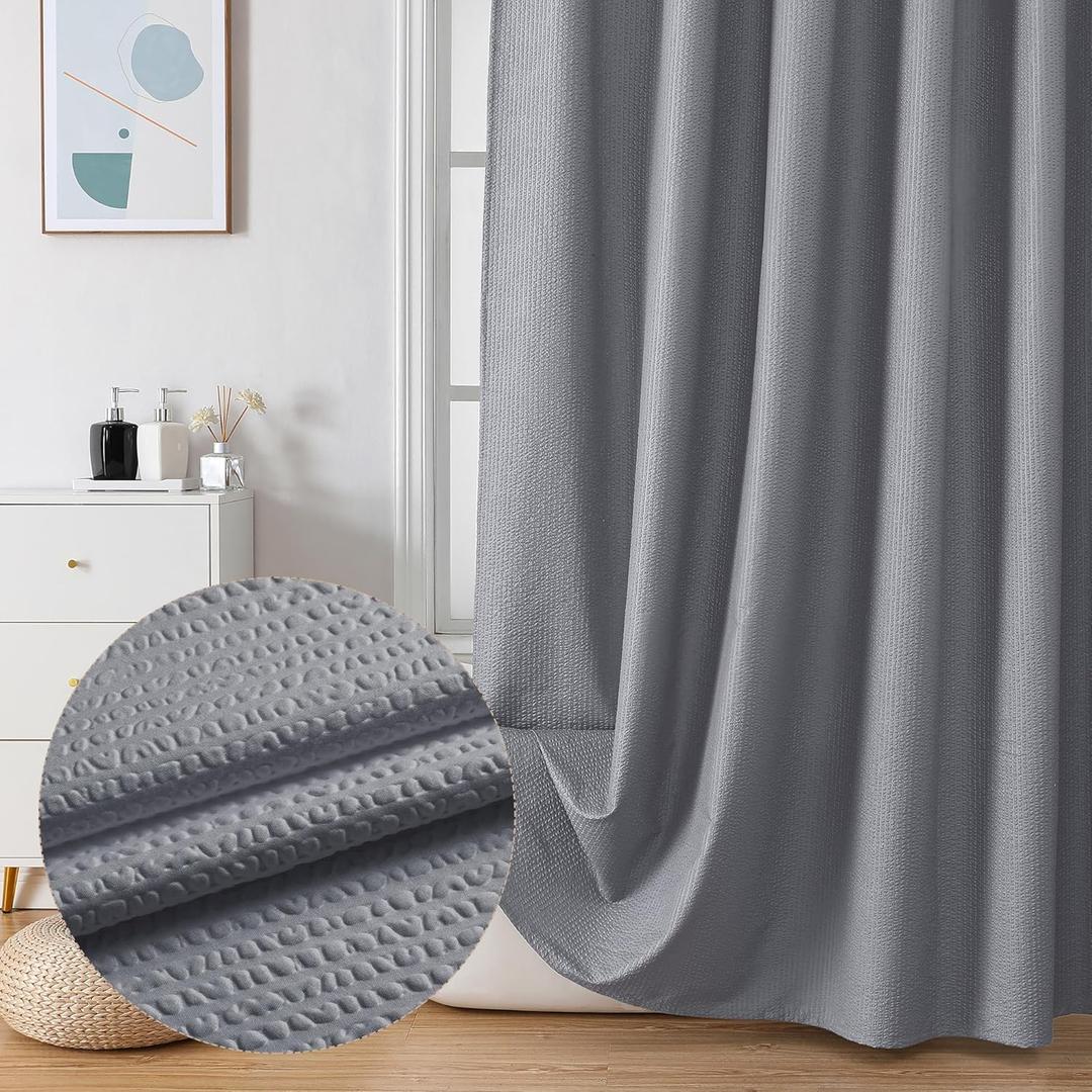 OVZME Berry Grey Shower Curtain Set, Embossed Textured Fabric Bathroom Curtain - Soft Cloth & Hotel Spa, Water Resistance, Machine Washable Shower Curtain with 12 Hooks, 72X72, Grey