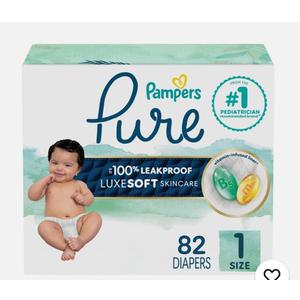 Pampers Diapers Size 1/Newborn, 82 Count - Pure Protection Disposable Baby Diapers, Hypoallergenic and Unscented Protection, Super Pack