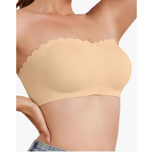 Strapless Bras for Women, Front Closure Anti-Slip Comfortable Bandeau Top, Wavy Edge Padded Bra, Size XL