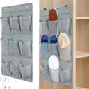 2 Pack 18 Pocket Wall Hanging Shoe Rack for Closet RV Shoe Storage with 8 Hooks over the Door Shoes Holder Organizer for Bathroom, RV, Pantry, Camping(Gray) (Grey)