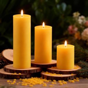 3 Pack Pure Beeswax Pillar Candles, 2x3/6/8 Inch, Natural Mild Honey Scent, Long Burning, Smokeless & Dripless for Home Decor & Prayer