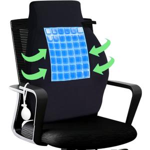 Adjustable Airbag Lumbar Support Pillow With Cooling Gel Relieve Back Pain Keep Back Cool/Dry, Back Support Pillow for Office Chair Adjustable Lumbar Support Height for Lower Back Pain Relief, Black