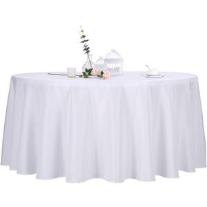 Ascoza 2 Pack 132 Inch White Round Tablecloth in Polyester Fabric for Wedding/Banquet/Restaurant/Parties