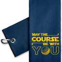 ERHACHAIJIA May The Course Be with You Embroidered Golf Towel with Clip. Funny Golf Accessories Gifts for Men Women Golfer, Birthday Retirement Mother's Day (Navy)