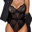 Avidlove Women Lingerie Bodysuit Lace Teddy Snap Crotch One Piece Underwire Babydoll (X-Small, Black)