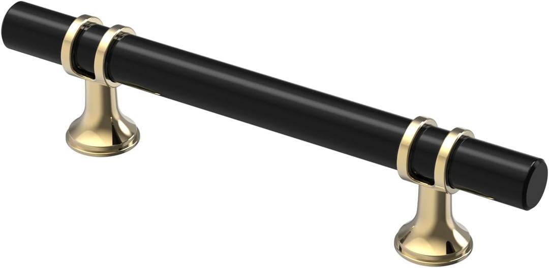 Alzassbg 10 Pack Matt Black and Gold Cabinet Pulls, 3-3/4 Inch(96mm) Hole Centers Kitchen Hardware Cabinet Handles for Cabinets and Drawers AL3097KGP-MB