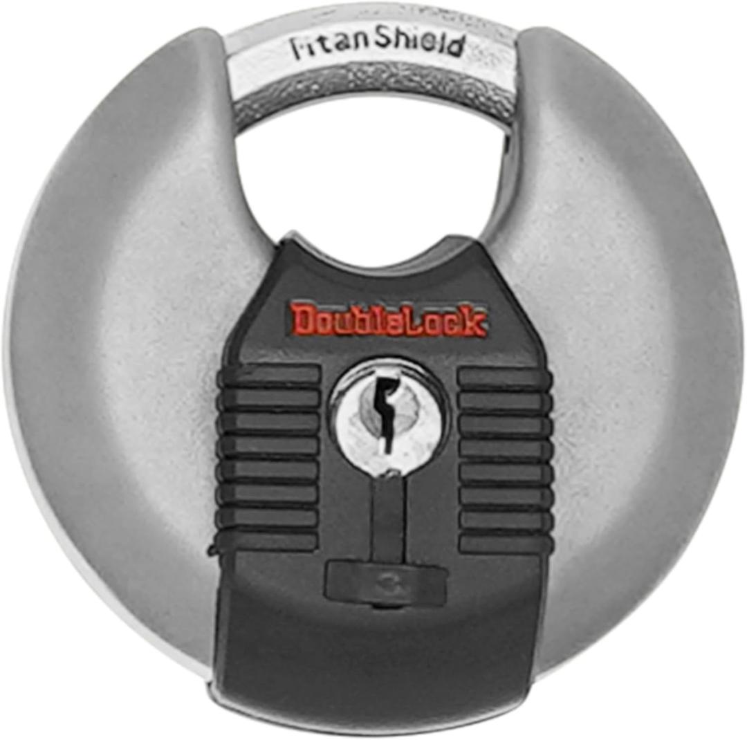 DoubleLock Crab 2.0 Upgraded Stainless Steel Discus Padlock, Hardened Steel, Weather-Resistant, 5 Keys Heavy-Duty Security for Trailers, Gates, Job Boxes, Marine & Outdoor Storage