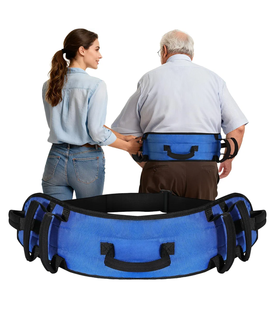 Rhino Valley Gait Belt for Senior with 7 Handles, 59" Anti-Slip Gate Belts Medical for Elderly, Transfer Belt with Quick Release Buckle, Elderly, Physical, Handicap, Bariatric Therapy, Blue & Black