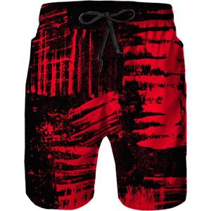 Hzcmaoyi Mens Swim Trunks with Mesh Lining, Red Black Background with Grunge Stripes Spots Quick Dry Swimsuit Board Shorts Beach Pants Swimwear Bathing Suits, 3XL