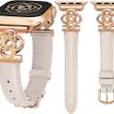 Wearlizer Slim Leather Band Compatible with Apple Watch Bands Women 38/40/41/42/44/45/46/49mm, Fancy Dressy Designer Thin Strap with Celtic Knot for iWatch Series 11 10 9 8 7 6 5 4 3 SE/Ultra 3 2 1, Starlight/Rose Gold