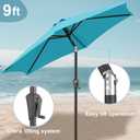 FLAME&SHADE 9ft Patio Umbrella Outdoor - Table Umbrella with Push Button Tilt and Crank, UV Protection, 6 Sturdy Ribs, Market Umbrella for Garden, Deck, Backyard, Lawn, Pool and Beach(Aqua Blue)
